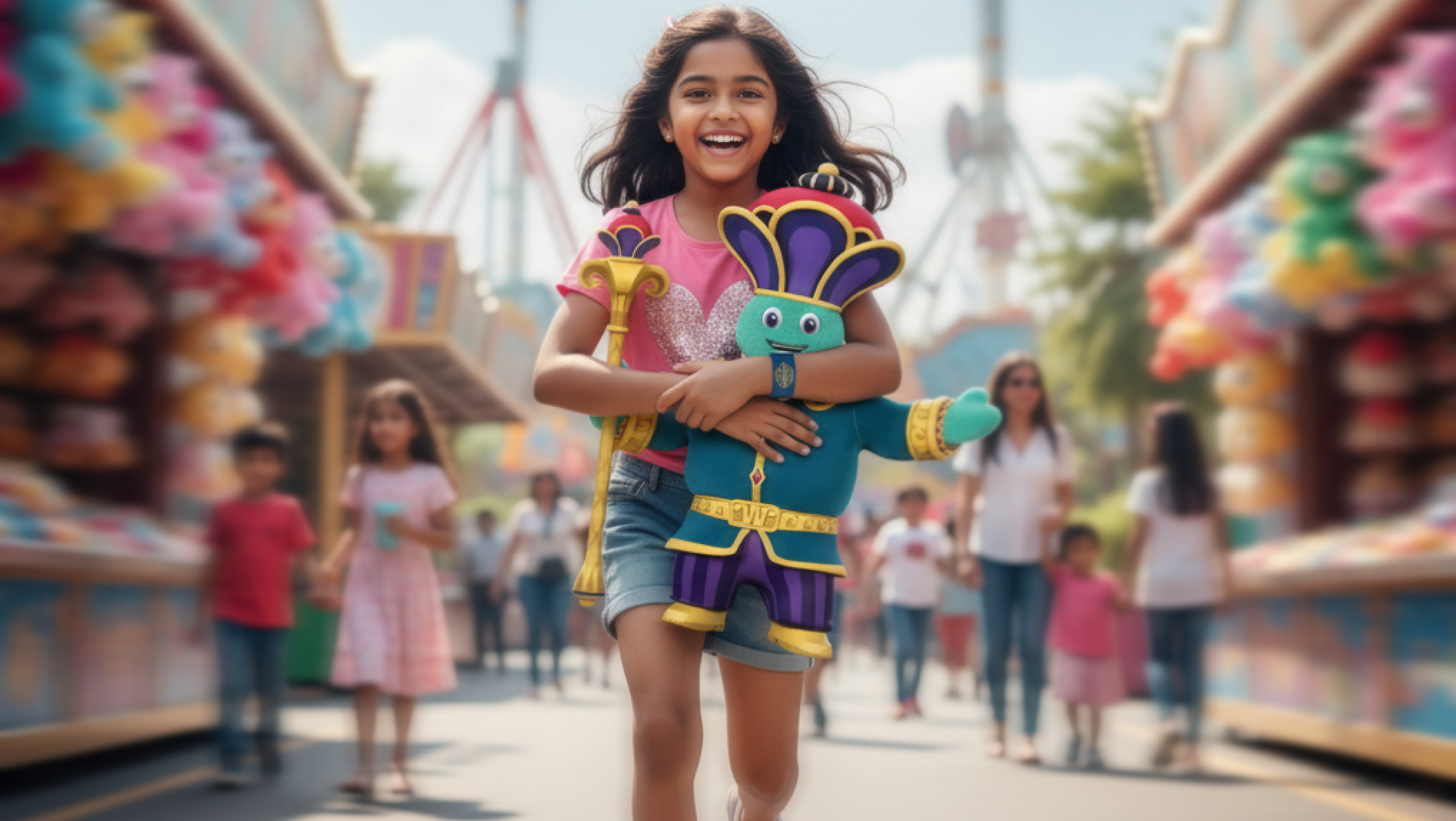 Girl with VGP Wonder World mascot doll